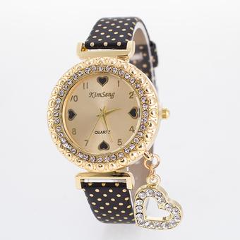 Okdeals Women Bracelet Smooth Band Crystal Dial Quartz Analog Wrist Watch Black (Intl)  