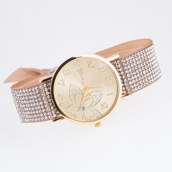Okdeals Women Crystal Cloth Bracelet Analog Quartz Flower Dial Wristwatch New Khaki (Intl)  