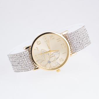 Okdeals Women Crystal Cloth Bracelet Analog Quartz Flower Dial Wristwatch New White (Intl)  