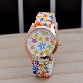 Okdeals Women Girl Silicone Band Printed Flower Watch Quartz Wristwatches Yellow (Intl)  