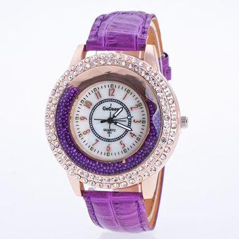 Okdeals Women Stunning Round Crystal Dial Quartz Analog Leather Bracelet Wrist Watch Purple (Intl)  