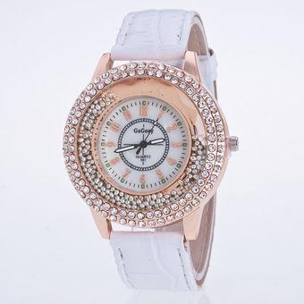 Okdeals Women Stunning Round Crystal Dial Quartz Analog Leather Bracelet Wrist Watch White (Intl)  