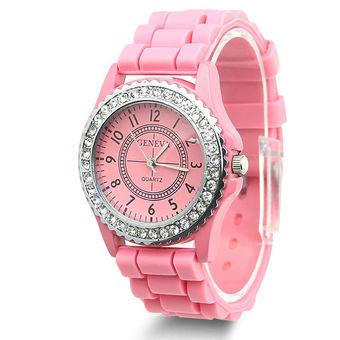 Okdeals Women's Crystal Jelly Gel Silicon Quartz Wrist Watch (Pink) (Intl)  