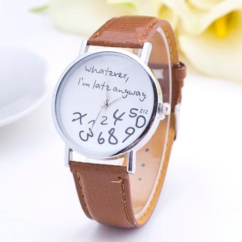 Okdeals Womens Leather Appealing Letters Analog Quartz Wrist Watch Coffee  
