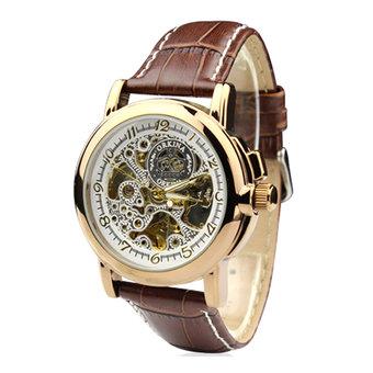 Orkina Brozen Case Automatic Mechanical Brown Leather Strap Watch ORK-009  