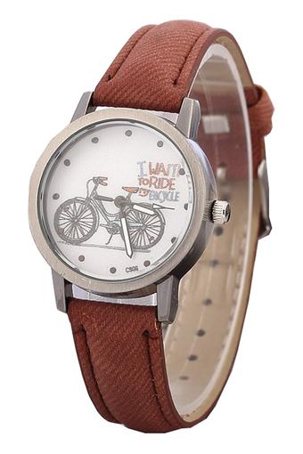Ormano Fashion - Jam Tangan Unisex - Coklat - Denim Strap - Fun Bicycle Watch  