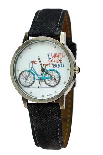 Ormano Fashion - Jam Tangan Unisex - Hitam - Denim Strap - Fun Bicycle Watch  