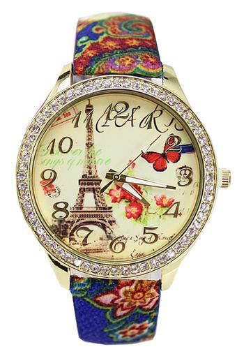 Ormano Fashion - Jam Tangan Wanita - Biru - Faux Leather - Eiffel Flower Watch  