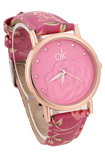 Ormano Fashion - Jam Tangan Wanita - Hot Pink - Faux Leather - Simple Rose Watch  