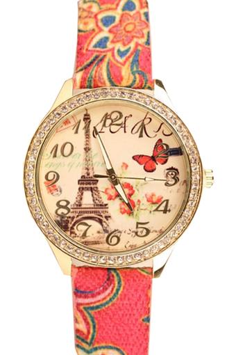 Ormano Fashion - Jam Tangan Wanita - Pink - Faux Leather - Eiffel Flower Watch  