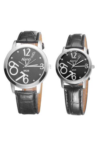 Ormano - Jam Tangan Couple - Hitam - Strap Faux Leather - NC Number Watch  