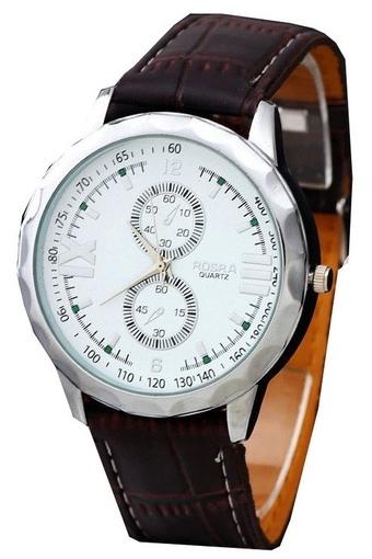 Ormano - Jam Tangan Pria - Cokelat-Putih - Leather Strap - R-Two Dial Leather Watch  