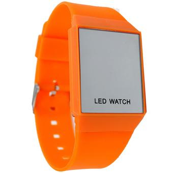 Ormano - Jam Tangan Pria - Orange - Strap Karet - LED Thin Square Mirror Watch  