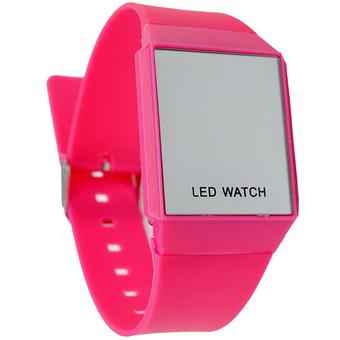 Ormano - Jam Tangan Pria - Pink Tua - Strap Karet - LED Thin Square Mirror Watch  