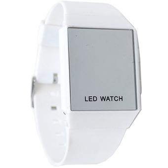 Ormano - Jam Tangan Pria - Putih - Strap Karet - LED Thin Square Mirror Watch  