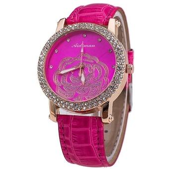 Ormano - Jam Tangan Wanita - Pink - Strap Leather - Ceryle Rose Rhinestone Watch  