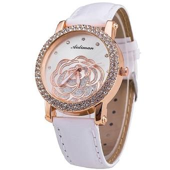 Ormano - Jam Tangan Wanita - Putih - Strap Leather - Ceryle Rose Rhinestone Watch  