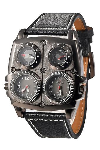 Oulm 1140 Multifunction Watch - Jam Tangan Pria - Hitam - Kulit  