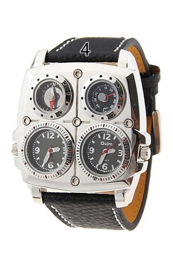 Oulm 1140 Multifunction Watch - Jam Tangan Pria - Silver-Black- Kulit  