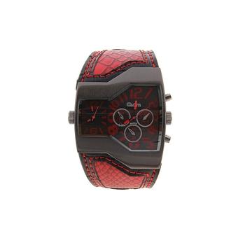Oulm 1220 Waterproof Men's Dual Time Display Quartz Wrist Watch with PU Band Red - Intl  