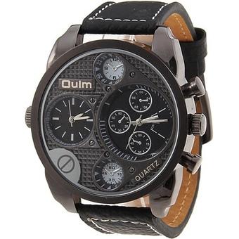 Oulm Jam Tangan Pria - Hitam - Leather Strap - Grand Dual Time L-Watch  