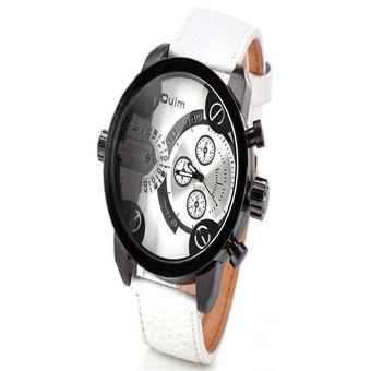 Oulm Leather Strap Watch (White)  