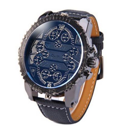 Oulm Mechanical Analog Quartz Men Leather Band Fashion Watch - 3233 - Black/Blue