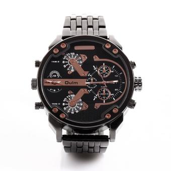 Oulm Men Dual-movt Japan Quartz Watch with Big Dial Stainless Steel Band Analog Sport Watch HT3548_Black Coffee- Intl  