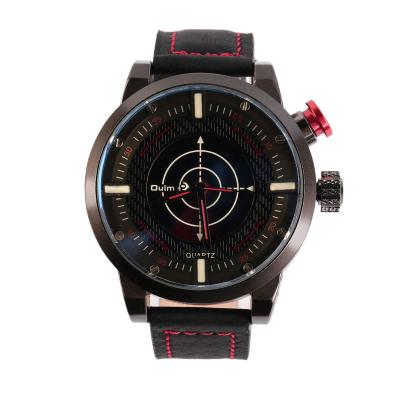 Oulm Men Round Dial Dual-Movement LED Sport Military Analog Digital Quartz Watch - Red