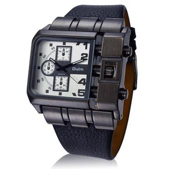 Oulm Men's Military Fashion Black Case Leather Strap Quartz Watch (Intl)  