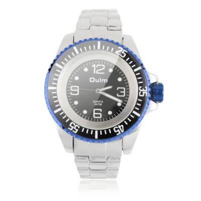 Oulm New Luxury Men Date Stainless Steel Band Quartz Analog Round Wrist Watch - Blue