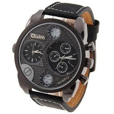 Oulm Quartz Men Leather Band Fashion Watch - 9316 - Silver Black
