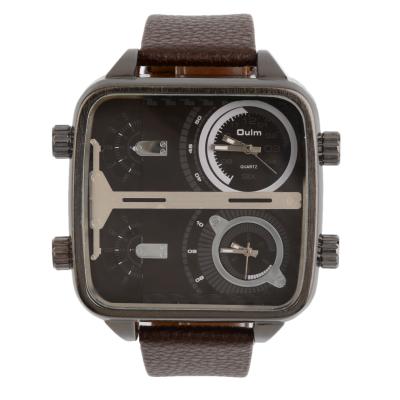 Oulm Steel Men's Square Case PU Leather Strap Quartz Wrist Watch 3377 Gift - Brown