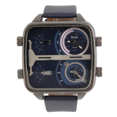 Oulm Steel Men's Square Case PU Leather Strap Quartz Wrist Watch 3377 Gift - Blue