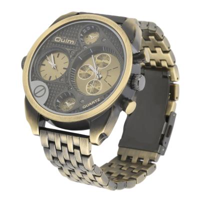 Oulm T9316 Steel Men's Dual Movement Antique Military Quartz Wrist Watch - Gold