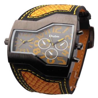 Oulm Watch men Military Multi-Function Dual Movt Sport Leather Quartz Wrist calendar Watch for Male HP1220_Yellow (Intl)  