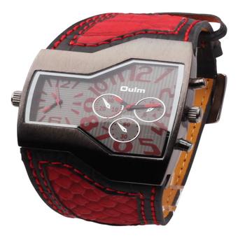 Oulm Watch men Military Multi-Function Dual Movt Sport Leather Quartz Wrist calendar Watch for Male HP1220_Red (Intl)  