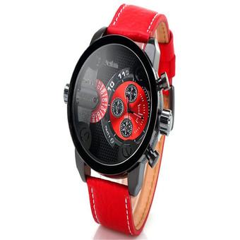 Oulm Women's Red Leather Strap Watch  