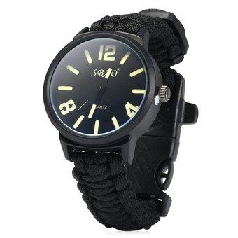 Outdoor 5 in 1 Travel Watch with Fire Starter Paracord Compass Whistle Rescue Bracelet  