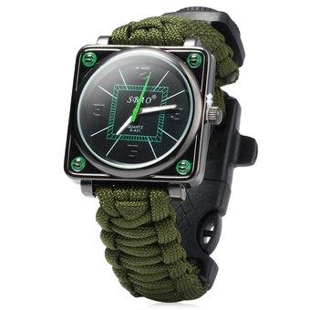 Paracord Outdoor Watch with Survival Compass Whistle Fire Starter Watchband Bracelet  