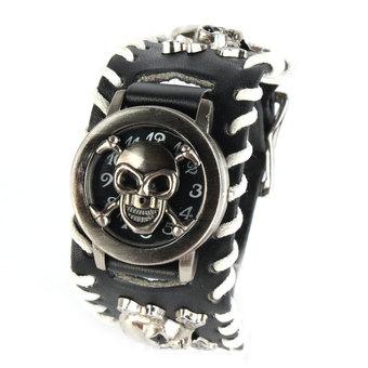 Punk Rock Pirate Skull Skeleton Leather Band Unisex Bracelet WristWatch (Intl)  