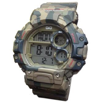 Q&Q Digital 327c jam tangan pria rubber strap (cokelat army)  
