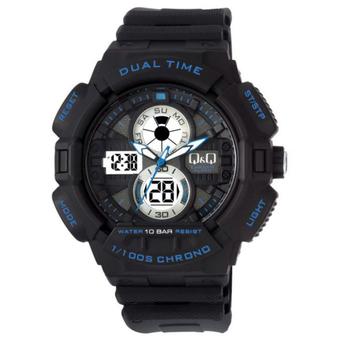 Q&Q Dual Time - Jam Tangan Sport Pria - Rubber Strap - Q&Q 8100 Blue  