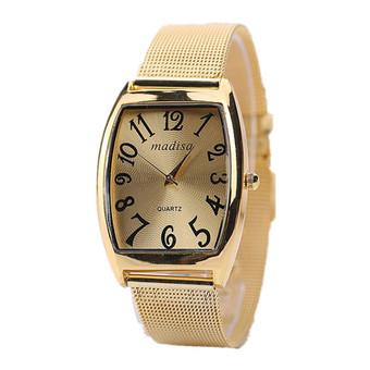 Rectangular Head Women Lady Classic Quartz Stainless Steel Wrist Watch (Gold)  