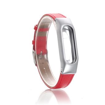 Replaceable Leather Strap For Xiaomi Mi Band Metal Case Red (Intl)  