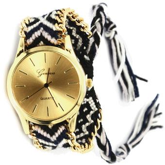 Retro Bohemia Style Special Lady Women Knitted Braided Weaved Rope Band Bracelet Quartz Dial Wrist Watch Wristwatch  