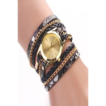 Retro Chains Leopard Synthetic Leather Strap Watch Bracelet Wristwatch (Black)  
