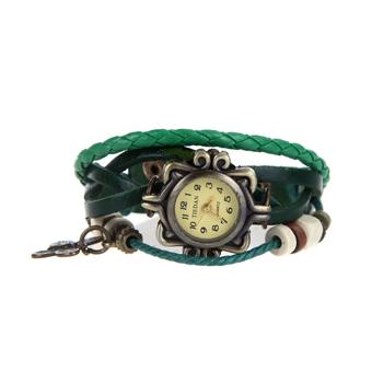 Retro Female Wrist Watch Bracelet Leather Strap Knit Wrap Around Quartz + Butterfly Pendant Gre (Intl)  