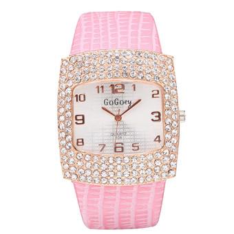 Rhinestone Casual Leather Belt Quartz Clock Ladies Wristwatches Gogoey 104 Pink  