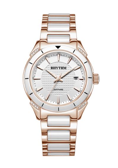 Rhythm Global Timepiece F1207T06 Jam Tangan Wanita - Putih/RoseGold